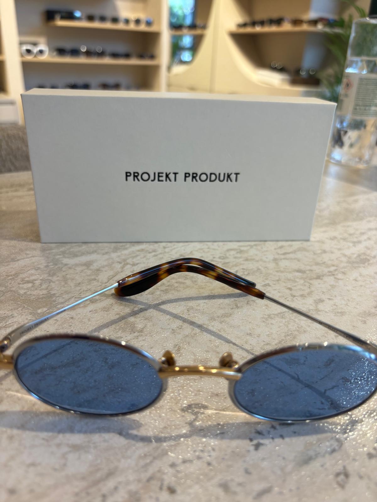 Projekt Produkt P11 CWG – Altın Detaylı Mavi Cam Yuvarlak Güneş Gözlüğü (50 mm)