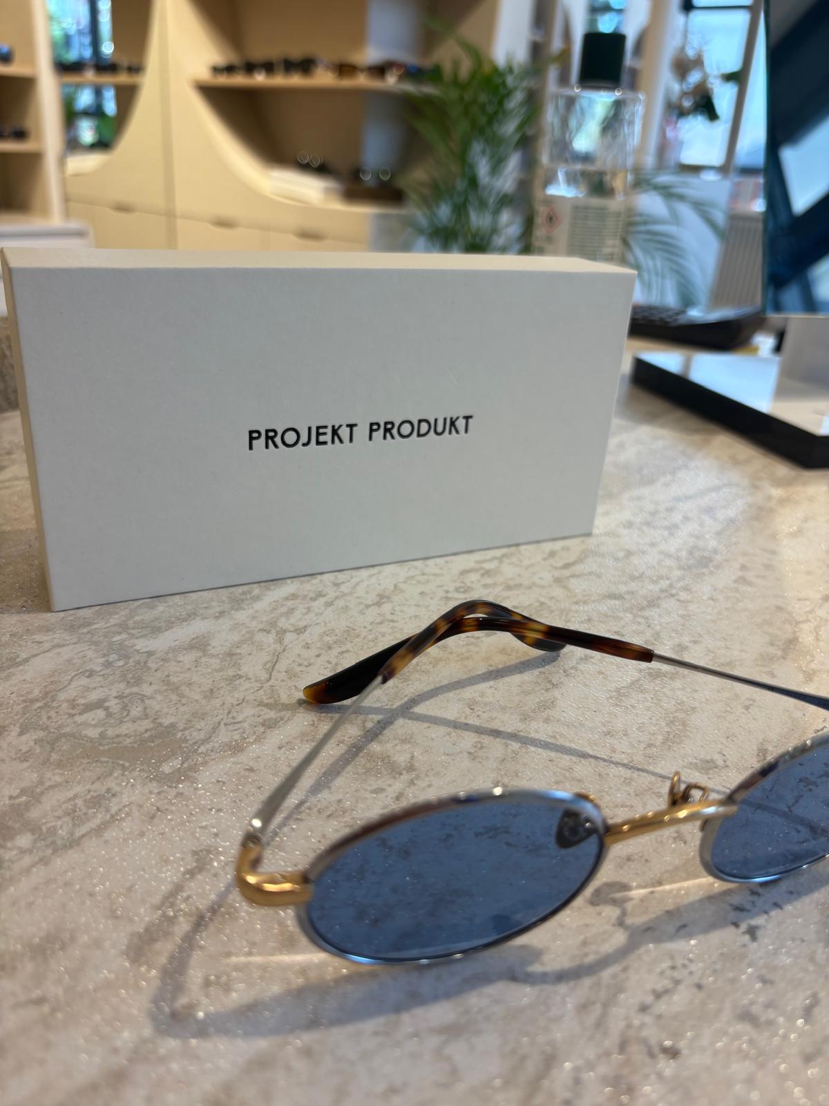 Projekt Produkt P11 CWG – Altın Detaylı Mavi Cam Yuvarlak Güneş Gözlüğü (50 mm)