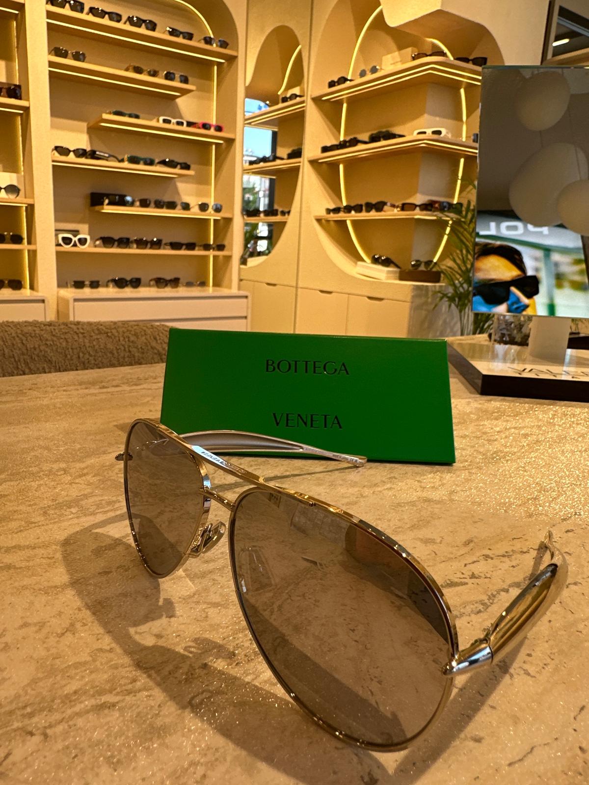 Bottega Veneta BV1305S 003 – Lüks Aviator Şıklığı, Heykel Formlu Sap Detayıyla